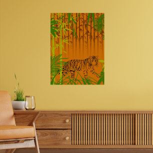 Póster Bambú tropical y leopardo