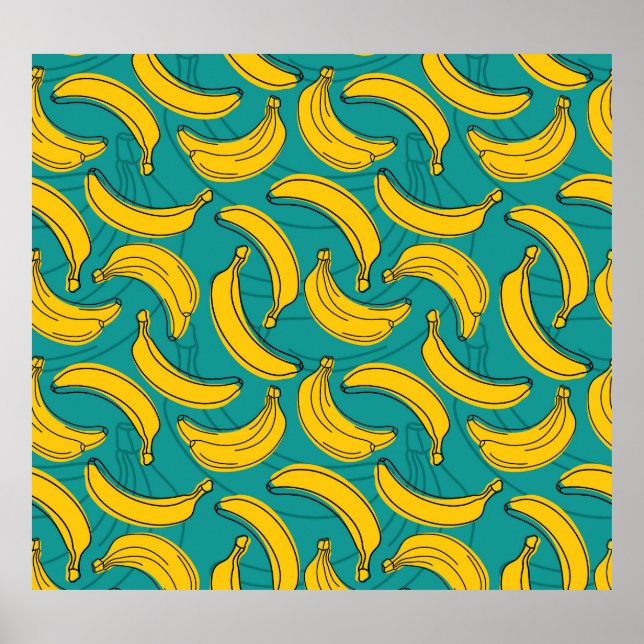 Póster Banana amarilla: pintura de contorno negro (Frente)