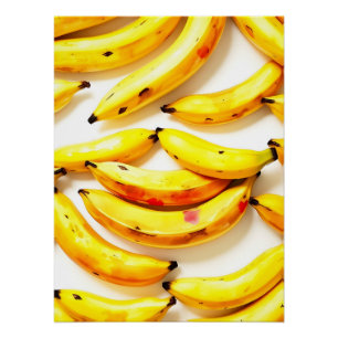 Póster Bananas acuarelas en tonos suaves con blanco