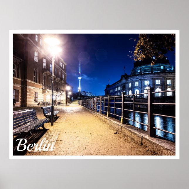Póster Bancos cerca del río Spree en Berlín, Alemania (Frente)