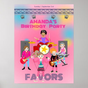 Póster banda de chicas de música retro fiesta de cumpleañ