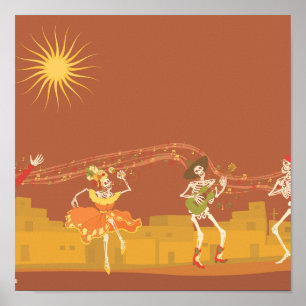 Póster Banda de esqueletos el día de los muertos
