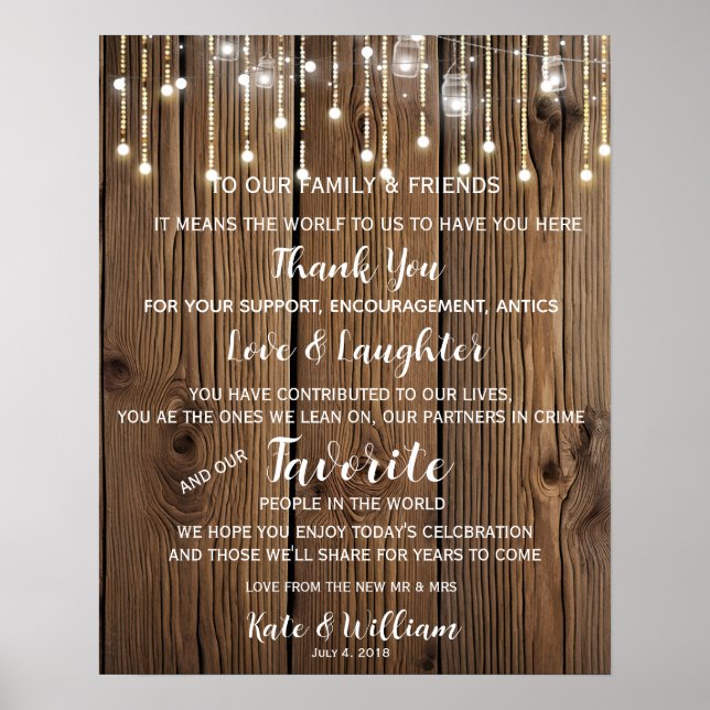 Póster Banda de luces ruidosa Gracias boda (Frente)