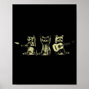 Póster Banda de música de mapache divertido guitarra acús