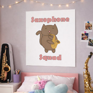 Póster Banda de música Kawaii Kitty tocando el saxofón Sq