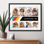 Póster Banda de retro cian - 8 Collages de fotos<br><div class="desc">Plantilla de foto frontal - 8 en una cuadrícula simple con un borde blanco. Un divertido patrón de rayas retro con rojo, oro y azul sobre un fondo negro. y un simple tipo de letra hacen un diseño moderno y mínimo para enviar a los amigos. Si quieres hacer cambios, ve...</div>