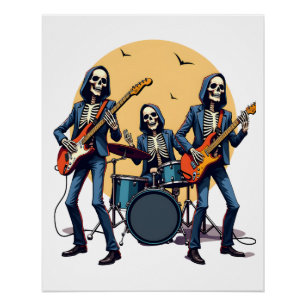 Póster Banda de rock esqueleto - Camiseta graciosa de Hal