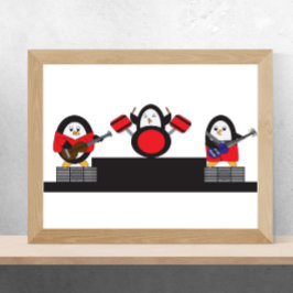 Póster Banda de rock y Rollo pingüino