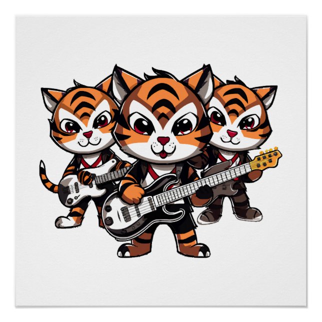 Póster Banda de tigres tocando (Anverso)