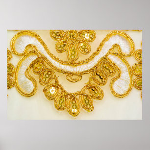 Póster Banda dorada de encaje amarillo. Textura de fondo,