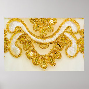 Póster Banda dorada de encaje amarillo. Textura de fondo,