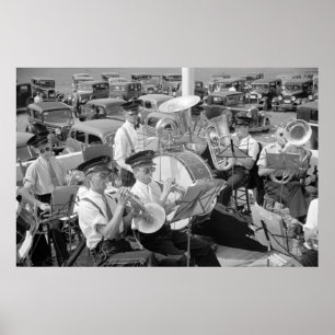 Póster Banda y coches clásicos, los años 30