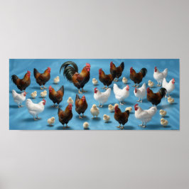 Póster Bandada de pollitos y gallos