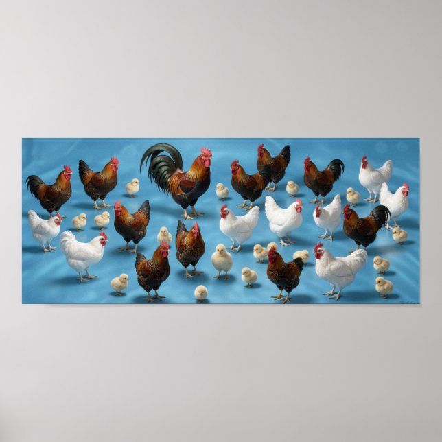 Póster Bandada de pollitos y gallos (Frente)