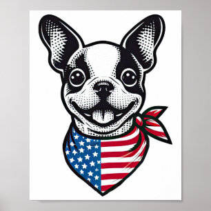 Póster Bandana de perro patriótico Terrier de Boston con 