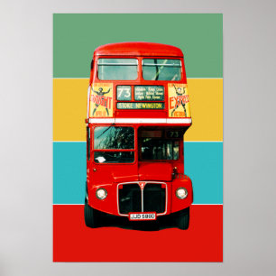 Póster Bandas de colores de los autobuses de Londres Retr