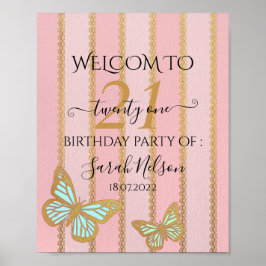 Póster Bandas de oro rosadas y mariposa