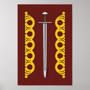 Póster Bandas decorativas y espadas medievales normandas
