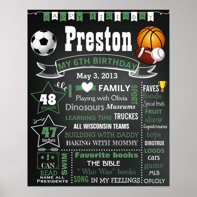 Póster Bandas deportivas Bola de tiza de cumpleaños (Frente)