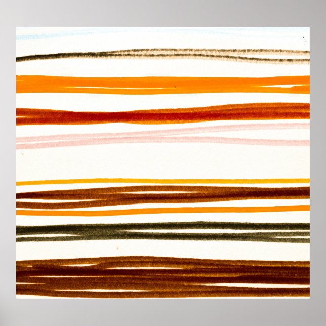 Póster Bandas geométricas, ilustracion de acuarela naranj (Frente)