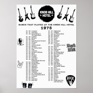 Póster Bandas Que Jugaron En El Knob Hill Hotel 1978