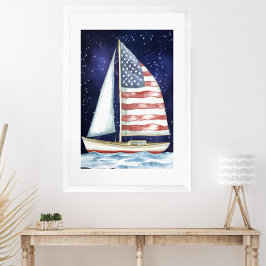 Póster Bandera acuática norteamericana navegando bajo las