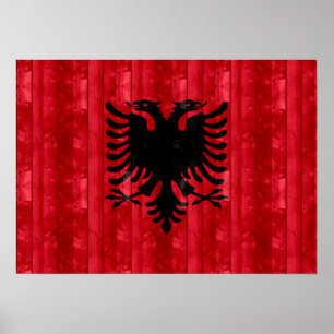 Póster Bandera albanesa de madera