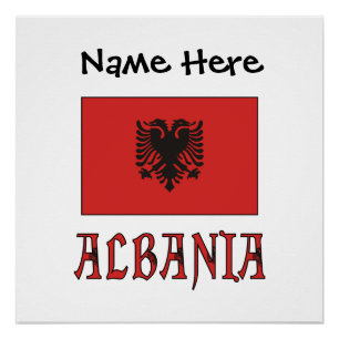 Póster Bandera albanesa Texto personalizado