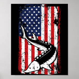 Póster Bandera Americana 4 De Julio Pesca De Esturión Pap