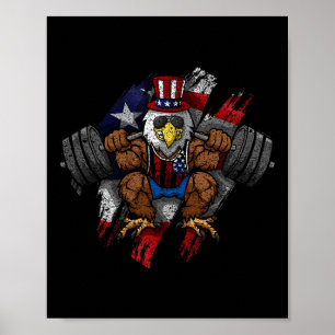 Póster Bandera Americana Águila Calva Musculosa Bicicleta