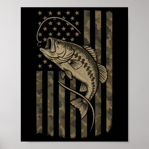 Póster Bandera Americana B Camuflaje de Pesca Patriótico