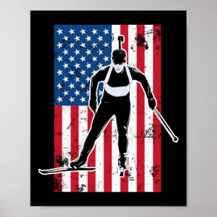 Póster Bandera Americana Biatlón 2 Regalo Estadounidense 