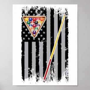 Póster Bandera Americana Billiard Vintage Pool Player Vin