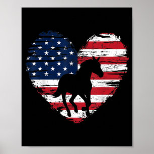 Póster Bandera Americana Caballo Corazón Orgullo Patrióti