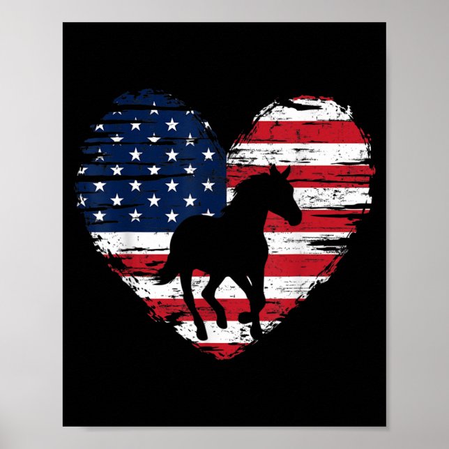 Póster Bandera Americana Caballo Corazón Orgullo Patrióti (Frente)