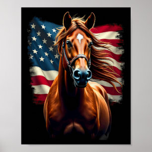 Póster Bandera Americana Caballo Ecuestre