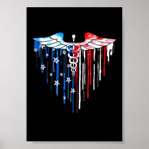Póster Bandera Americana Caduceo Escuchar Orgullosa Enfer