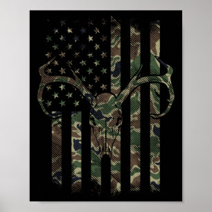 Póster Bandera Americana Camo Caza De Alce De Cerveza De 