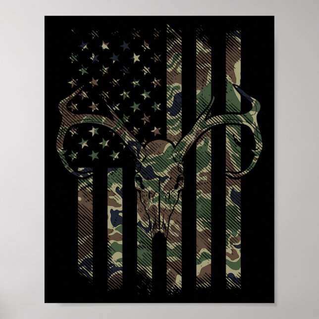 Póster Bandera Americana Camo Caza De Alce De Cerveza De  (Frente)