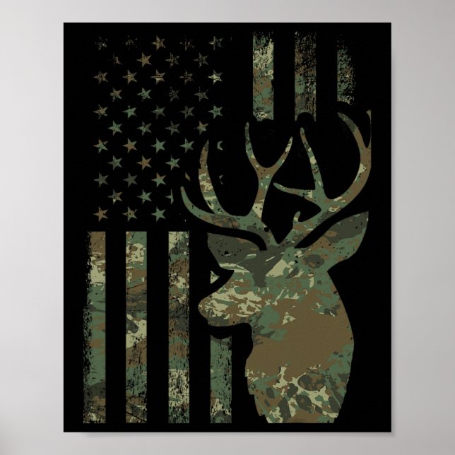 Póster Bandera Americana Camo Regalo De Caza De Patos Par (Frente)