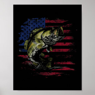 Póster Bandera Americana Camuflaje B Pescado Pesca Pescad