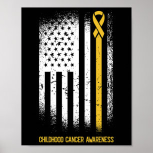 Póster Bandera Americana Cáncer de Niños Cáncer Cinta Wa