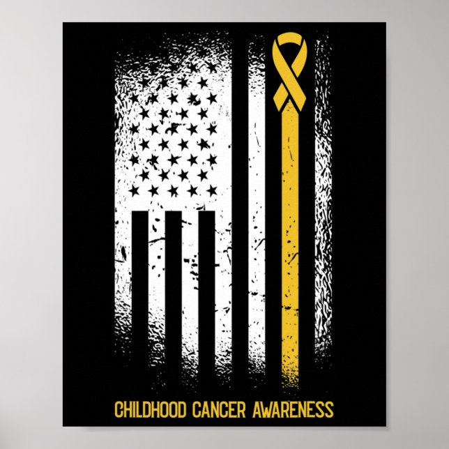 Póster Bandera Americana Cáncer de Niños Cáncer Cinta Wa (Frente)