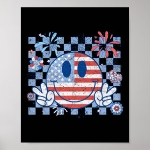 Póster Bandera Americana Cara Sonriente Groovy 4 De Julio