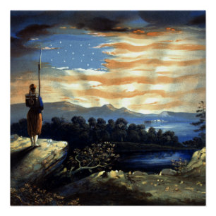 Póster Bandera Americana celestial en el cielo, Zouave Gu