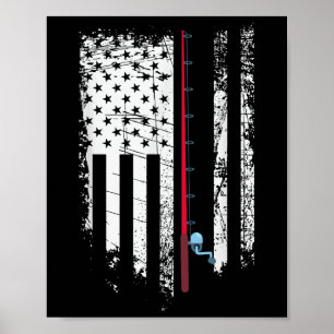 Póster Bandera Americana Con Caña De Pescar - Pescador Pa