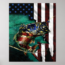 Póster Bandera Americana Con Pescado De Pique - Muro De D