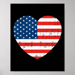 Póster Bandera Americana Corazón 4 De Julio Patriótico Es