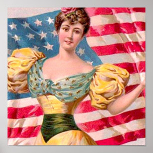 Póster Bandera Americana Dama Libertad Independencia