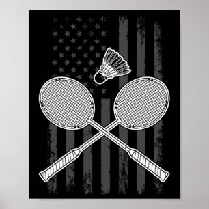Póster Bandera Americana De Badminton Y Shuttle